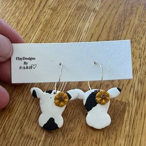 Cow Print Earrings with Yellow Flower